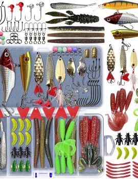 Fishing Lures Kit Set, Baits Tackle Including Crankbaits, Topwater Lures, Spinnerbaits, Worms, Jigs, Hooks, Tackle Box and More Fishing Gear Lures for Bass Trout