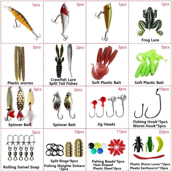 Fishing Lures Kit Set, Baits Tackle Including Crankbaits, Topwater Lures, Spinnerbaits, Worms, Jigs, Hooks, Tackle Box and More Fishing Gear Lures for Bass Trout - Image 2