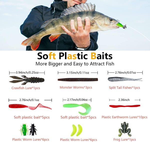 Fishing Lures Kit Set, Baits Tackle Including Crankbaits, Topwater Lures, Spinnerbaits, Worms, Jigs, Hooks, Tackle Box and More Fishing Gear Lures for Bass Trout - Image 4