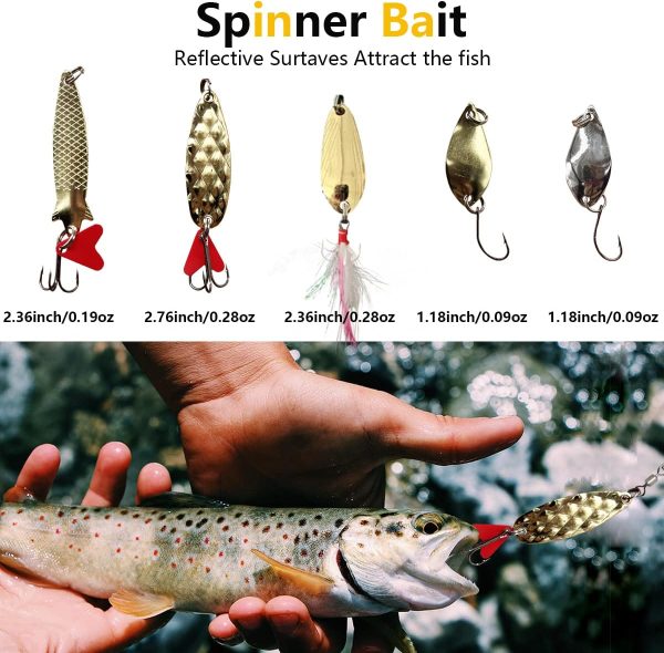 Fishing Lures Kit Set, Baits Tackle Including Crankbaits, Topwater Lures, Spinnerbaits, Worms, Jigs, Hooks, Tackle Box and More Fishing Gear Lures for Bass Trout - Image 5