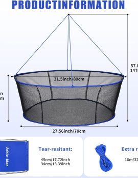 Foldable Fishing Net, Landing Fishing Pier Nets, Drop Net for Pulling Up Fish with Rope, Portable Bridge Fishing Net for Minnows, Crawfish, Shrimp