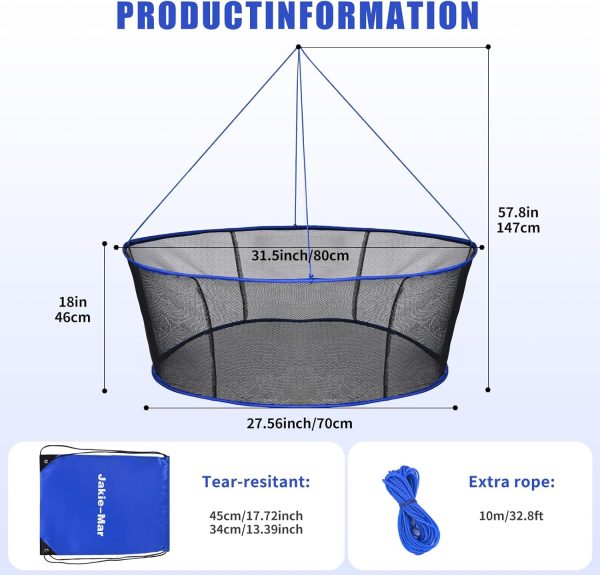 Foldable Fishing Net, Landing Fishing Pier Nets, Drop Net for Pulling Up Fish with Rope, Portable Bridge Fishing Net for Minnows, Crawfish, Shrimp - Image 2
