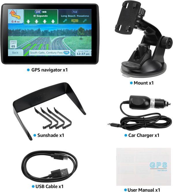 GPS Navigator for Car Truck RV, Latest 2025 Map 7 inch Touch Screen Car GPS, Support Voice Turn Direction Guidance/Speed and Red Light Warning/Custom Truck Routing (Black) - Image 6
