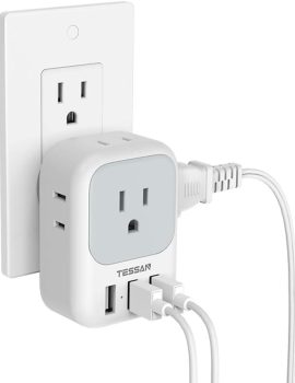 USB Charger Block, TESSAN Wall Plug Adapter with Electrical 4 Box Splitter 3 USB Wall Charger Ports, Multi Plug Outlet Extender Charging for Cruise, Travel, Office, Dorm Essentials