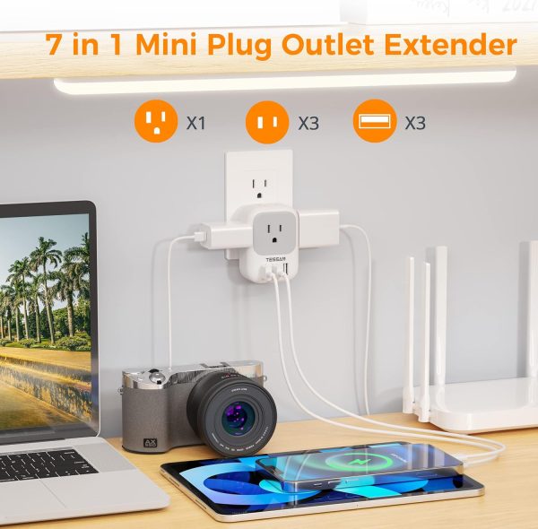 USB Charger Block, TESSAN Wall Plug Adapter with Electrical 4 Box Splitter 3 USB Wall Charger Ports, Multi Plug Outlet Extender Charging for Cruise, Travel, Office, Dorm Essentials - Image 3