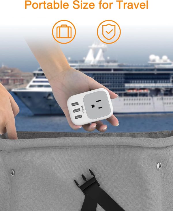 USB Charger Block, TESSAN Wall Plug Adapter with Electrical 4 Box Splitter 3 USB Wall Charger Ports, Multi Plug Outlet Extender Charging for Cruise, Travel, Office, Dorm Essentials - Image 5
